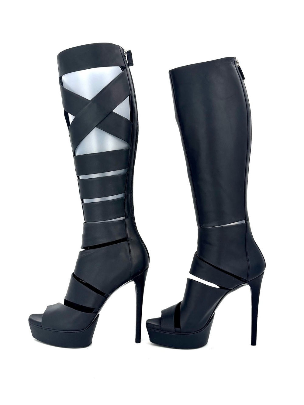 Gucci SS2010 Helena Babylon Cutout Bondage Knee High Platform Boots Sandals 37.5 - Picture 7 of 12